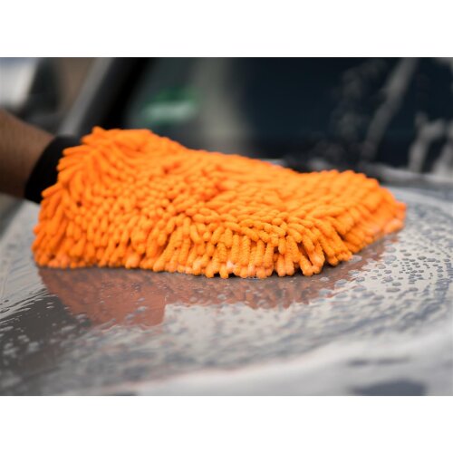 Microfaser 3in1 Mikrofaser Waschhandschuh für die sanfte Autowäsche; Chenille orange Nuke Guys Insektenmesh 